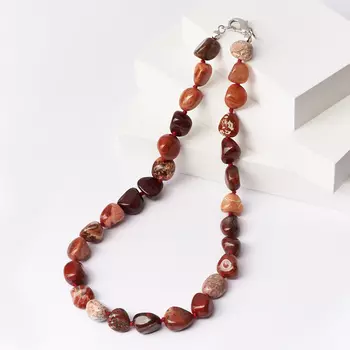 Бусы яшма красная 52 см (биж. сплав)