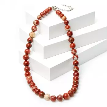 Бусы яшма красная (биж. сплав, сталь хир.) 10 мм 42 см (+7 см)