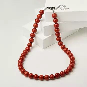 Бусы яшма красная (биж. сплав, сталь хир.) 10 мм 45 см (+7 см)