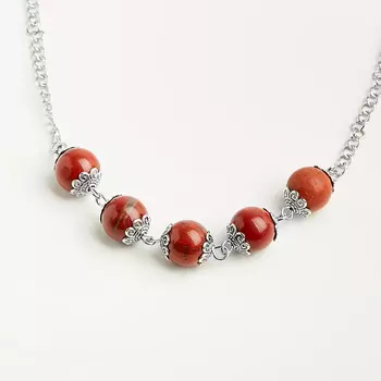 Бусы яшма красная (биж. сплав, сталь хир.) (колье) 10 мм 42 см (+7 см)