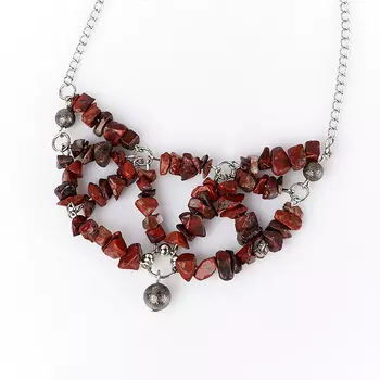 Бусы яшма красная (биж. сплав, сталь хир.) (колье) 40 см (+7 см)