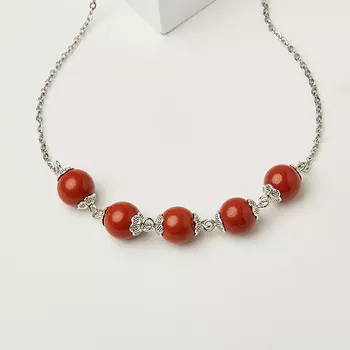 Бусы яшма красная (биж. сплав, сталь хир.) (колье) 10 мм 42 см (+7 см)