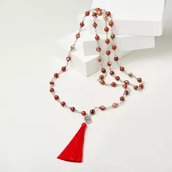 Бусы яшма красная (биж. сплав, сталь хир., текстиль) (сотуар) длинные 6 мм 80 см