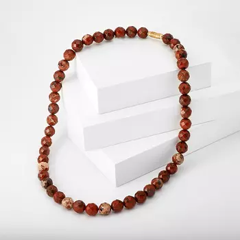 Бусы яшма красная огранка 10 мм 48 см (биж. сплав)