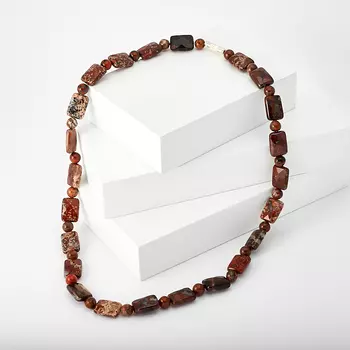 Бусы яшма красная огранка 48 см (биж. сплав)