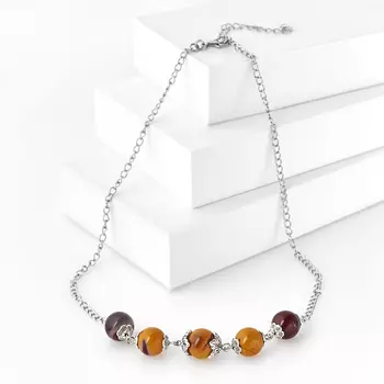 Бусы яшма мукаит (биж. сплав, сталь хир.) (колье) 10 мм 42 см (+7 см)