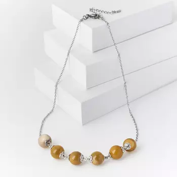 Бусы яшма мукаит (биж. сплав, сталь хир.) (колье) 10 мм 43 см (+7 см)