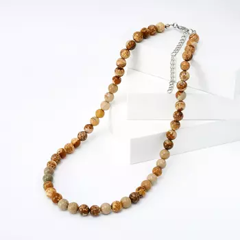 Бусы яшма рисунчатая 8 мм 45 см (+7 см) (биж. сплав)