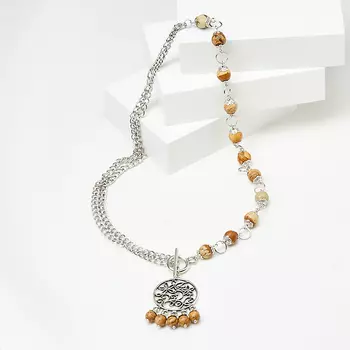 Бусы яшма рисунчатая (песочная) (биж. сплав) (колье) 48 см