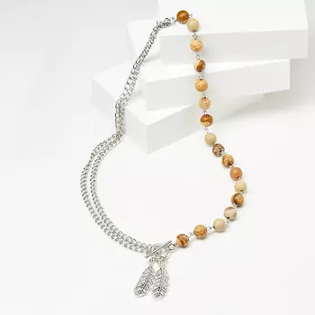 Бусы яшма рисунчатая (песочная) (биж. сплав) (колье) 9 мм 48 см