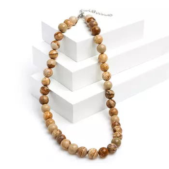 Бусы яшма рисунчатая (песочная) (биж. сплав, сталь хир.) 10 мм 43 см (+7 см)