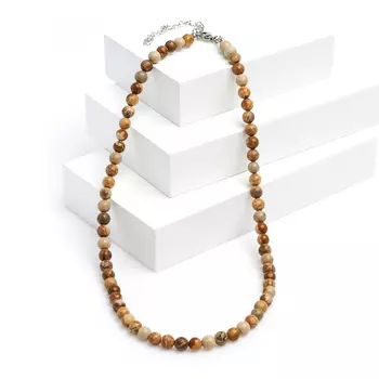 Бусы яшма рисунчатая (песочная) (биж. сплав, сталь хир.) 9 мм 45 см (+7 см)