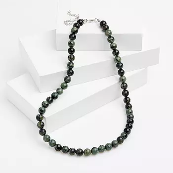 Бусы яшма зеленая 8 мм 45 см (+7 см) (сталь хир., биж. сплав)