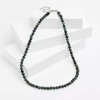 Бусы яшма зеленая 6 мм 46 см (+7 см) (сталь хир., биж. сплав)