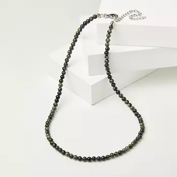 Бусы яшма зеленая (биж. сплав, сталь хир.) 4 мм 43 см (+7 см)