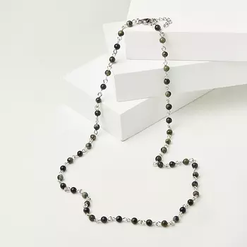 Бусы яшма зеленая (биж. сплав, сталь хир.) трансформер 4 мм 52 см (+3 см)