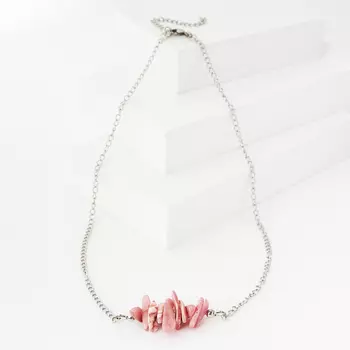 Бусы родохрозит (биж. сплав, сталь хир.) (колье) 47 см (+7 см)