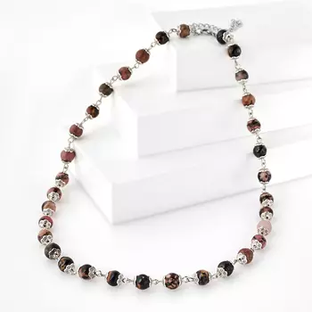 Бусы родонит 8 мм 56 см (+7 см) (сталь хир., биж. сплав)