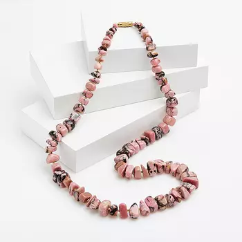 Бусы родонит длинные 61 см (биж. сплав)