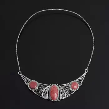 Бусы родонит (нейзильбер) (колье) 12 мм 45 см