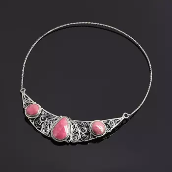 Бусы родонит (нейзильбер) (колье) 42 см