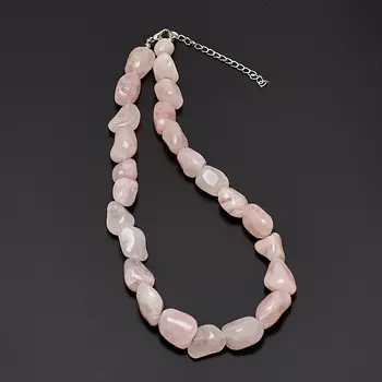 Бусы розовый кварц 42 см (+7 см) (биж. сплав)