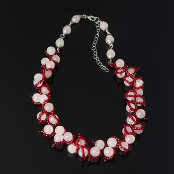 Бусы розовый кварц (биж. сплав) (колье) 8 мм 42 см (+7 см)