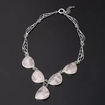 Бусы розовый кварц (биж. сплав, нейзильбер) (колье) 50 см (+4 см)