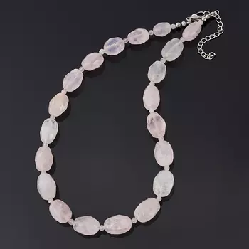 Бусы розовый кварц (биж. сплав, сталь хир.) огранка 46 см (+7 см)