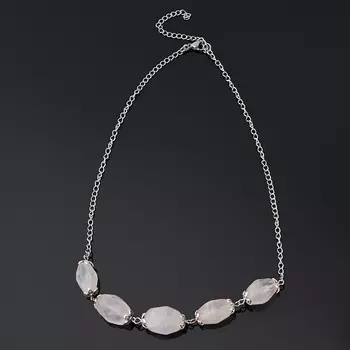 Бусы розовый кварц (биж. сплав, сталь хир.) (колье) огранка 44 см (+7 см)