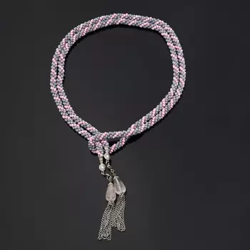 Бусы розовый кварц (биж. сплав, сталь хир., текстиль) (жгут) трансформер длинные огранка 150 см (регулируемый)