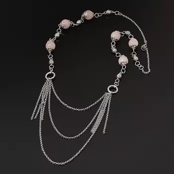 Бусы розовый кварц (биж. сплав, сталь хир.) (колье) длинные 12 мм 71 см