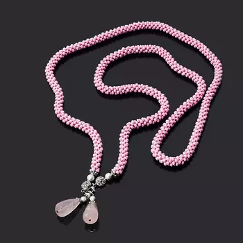 Бусы розовый кварц (биж. сплав, сталь хир.) (колье) длинные огранка 132 см