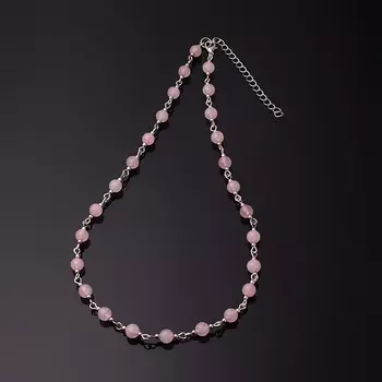 Бусы розовый кварц , (биж. сплав, сталь хир.) 6 мм 55 см (+7 см)