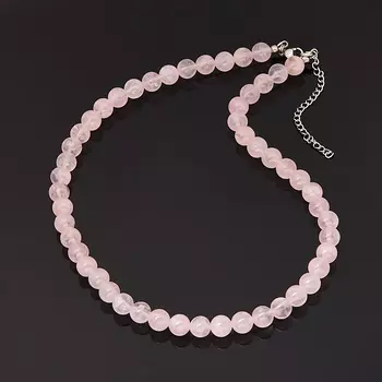 Бусы розовый кварц (биж. сплав, сталь хир.) 8 мм 46 см (+7 см)