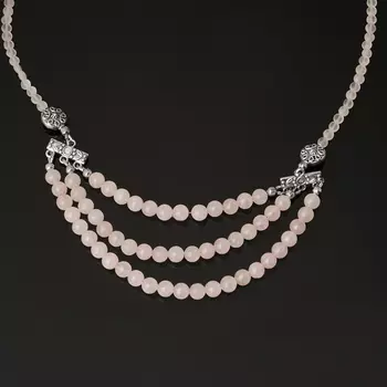 Бусы розовый кварц (биж. сплав, сталь хир.) (колье) 55 см