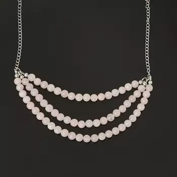 Бусы розовый кварц (биж. сплав, сталь хир.) (колье) 6 мм 55 см (+7 см)