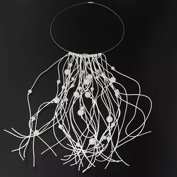 Бусы розовый кварц (биж. сплав, текстиль) (колье) 45 см