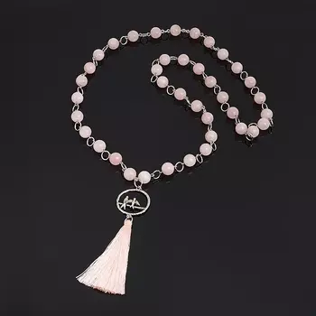 Бусы розовый кварц (биж. сплав, текстиль) (сотуар) длинные 10 мм 85 см