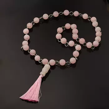 Бусы розовый кварц (биж. сплав, текстиль) (сотуар) длинные 12 мм 75 см