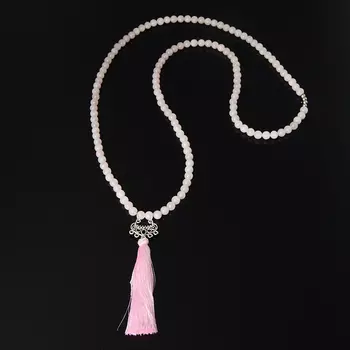 Бусы розовый кварц (биж. сплав, текстиль) (сотуар) длинные 6 мм 80 см