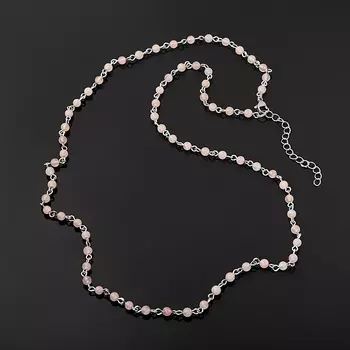 Бусы розовый кварц трансформер длинные 4 мм 73 см (+7 см) (сталь хир., биж. сплав)