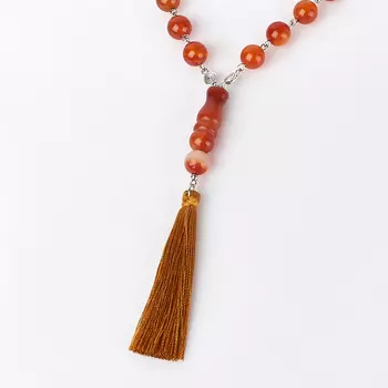 Бусы сердолик (биж. сплав, текстиль) (сотуар) длинные 10 мм 66 см (+7 см)