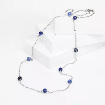 Бусы содалит (биж. сплав, сталь хир.) (цепочка) длинные 8 мм 77 см (+7 см)