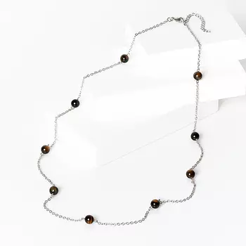 Бусы тигрово-соколиный глаз (биж. сплав, сталь хир.) (цепочка) длинные 8 мм 75 см (+7 см)