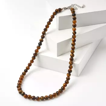 Бусы тигровый глаз 6,5 мм 42 см (+7 см) (биж. сплав)