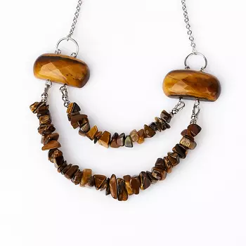 Бусы тигровый глаз (биж. сплав, сталь хир.) (колье) 58 см (+7 см)