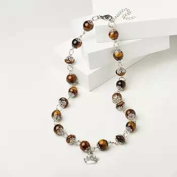 Бусы тигровый глаз (биж. сплав, сталь хир.) 12 мм 50 см (+7 см)