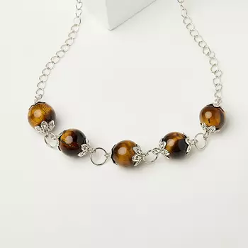 Бусы тигровый глаз (биж. сплав, сталь хир.) (колье) 12 мм 41 см (+7 см)