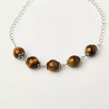 Бусы тигровый глаз (биж. сплав, сталь хир.) (колье) 12 мм 45 см (+7 см)